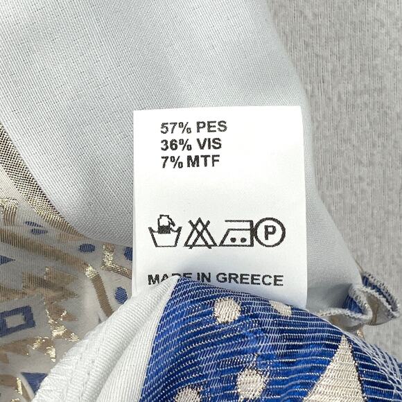 KASIA Ariel Maxi Skirt Womens Medium White Metallic Gold Blue Aztec Print Tiered - Picture 13 of 13